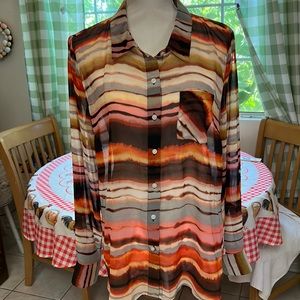 Tommy Hilfiger Women’s Button Down Long Sleeve Sheer Blouse NWOT Large